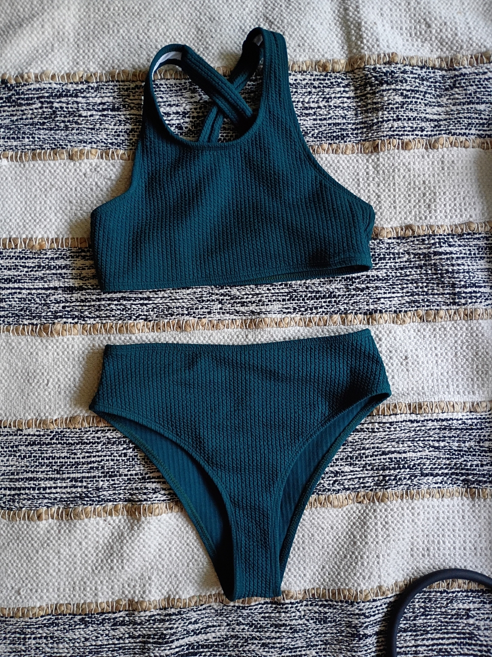Hunter Green High Weist Textured Bikini Set - Deep Teal